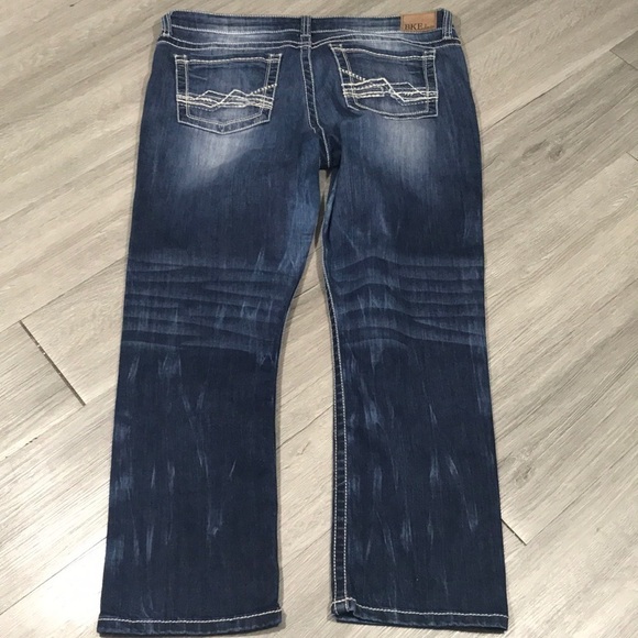 BKE DENIM SABRNA DarkWash Embroidered PicketStraight Leg Crops size 32 - Picture 7 of 11